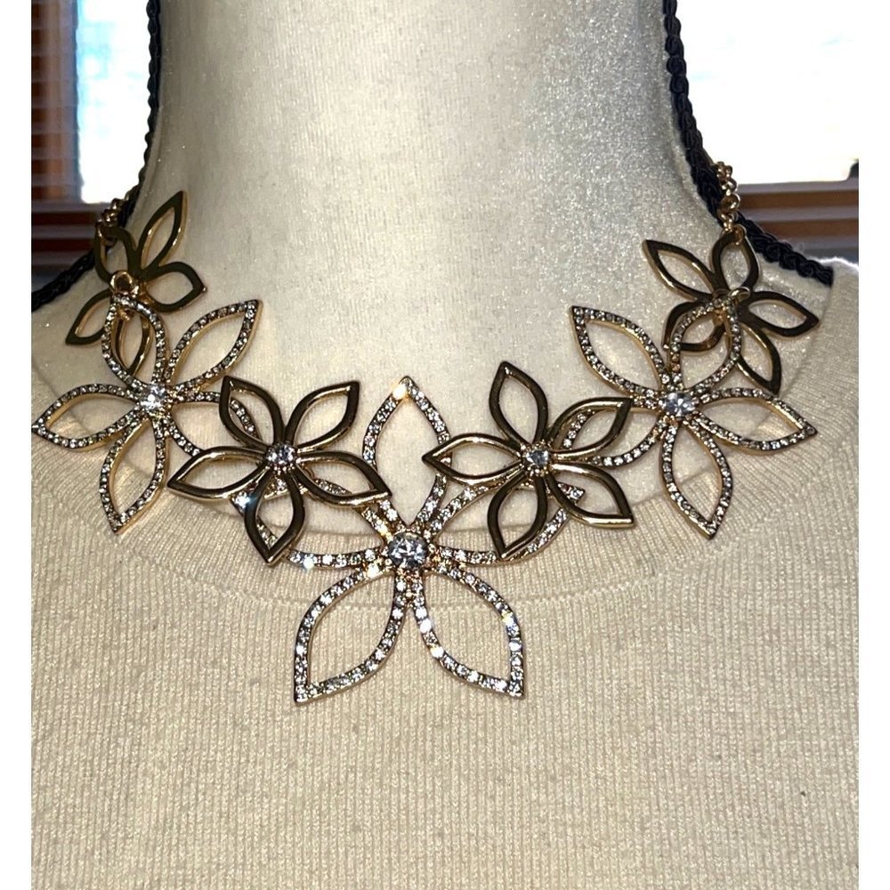 Designer Flower Crystal Necklace -- 17"